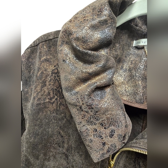 Peter Nygard Bubble Zipper Jacket Distressed Animal Print Sz.8 Brown/Gold - Picture 5 of 10
